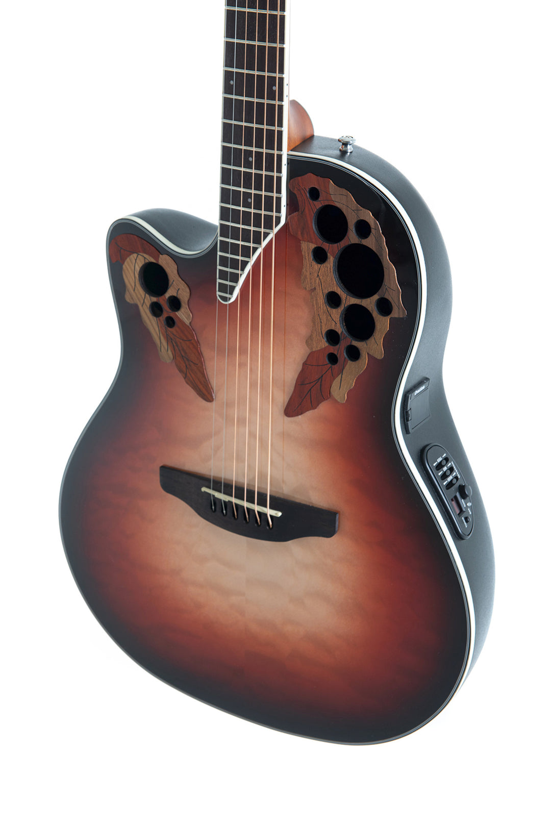 Ovation elakustisk Gitarrer Celebrity Elite Plus Mid Cutaway - Vänsterhänt Rubin Burst (CE44LX-1R-G)