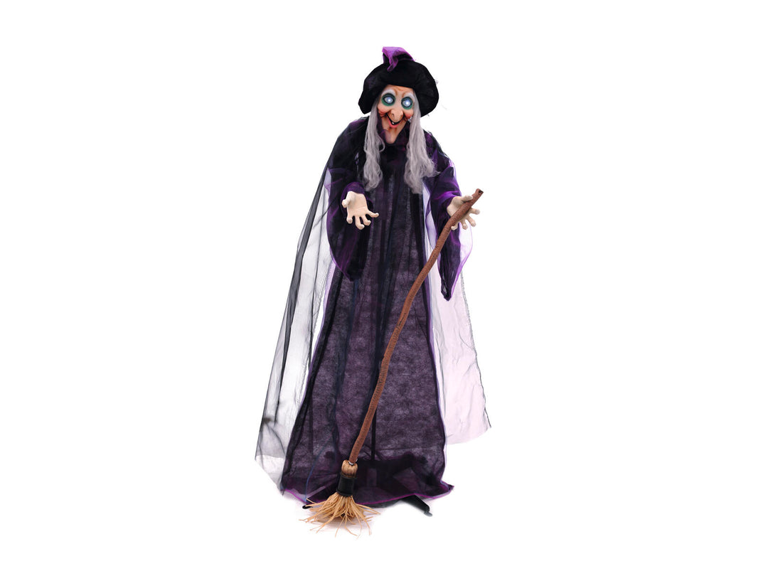 Halloween heks med kost, animeret, 175 cm