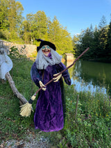 Halloween heks med kost, animeret, 175 cm
