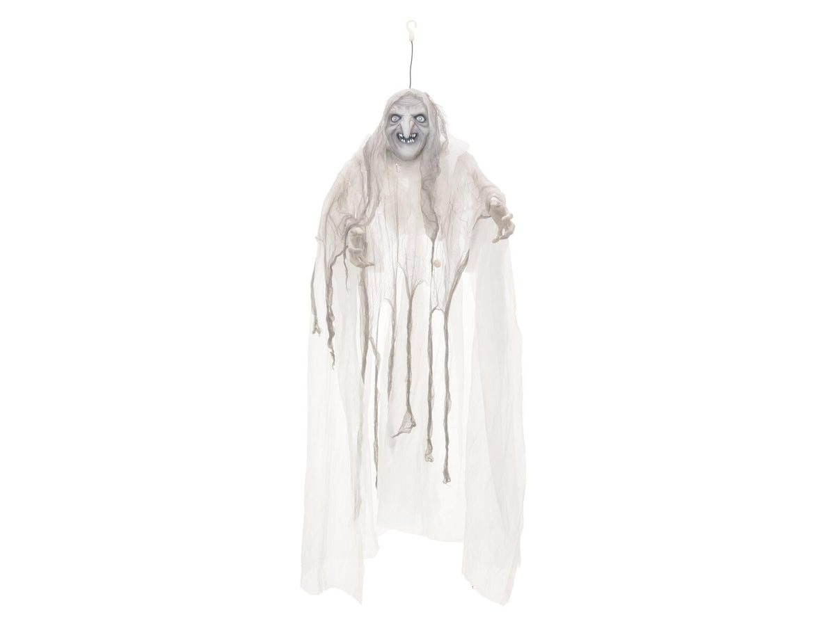 Halloween-häxa, vit, animerad, 170 cm