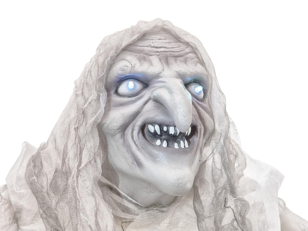 Halloween-häxa, vit, animerad, 170 cm