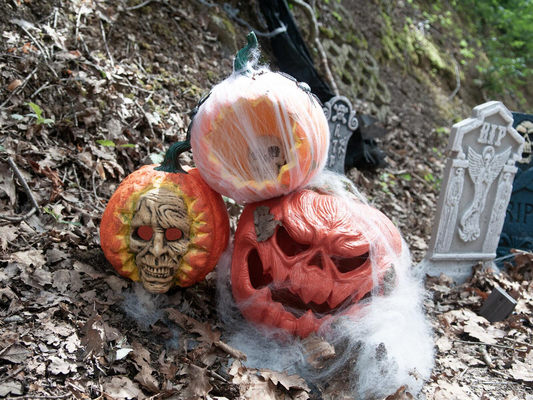 Halloween græskar med kraniemaske, orange, 26 cm