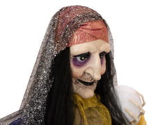 Halloween-figur spåkone med krystalkugle, animeret, 40 cm