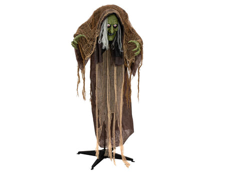 Halloween-figur pukkelrygget heks, animeret, 155 cm