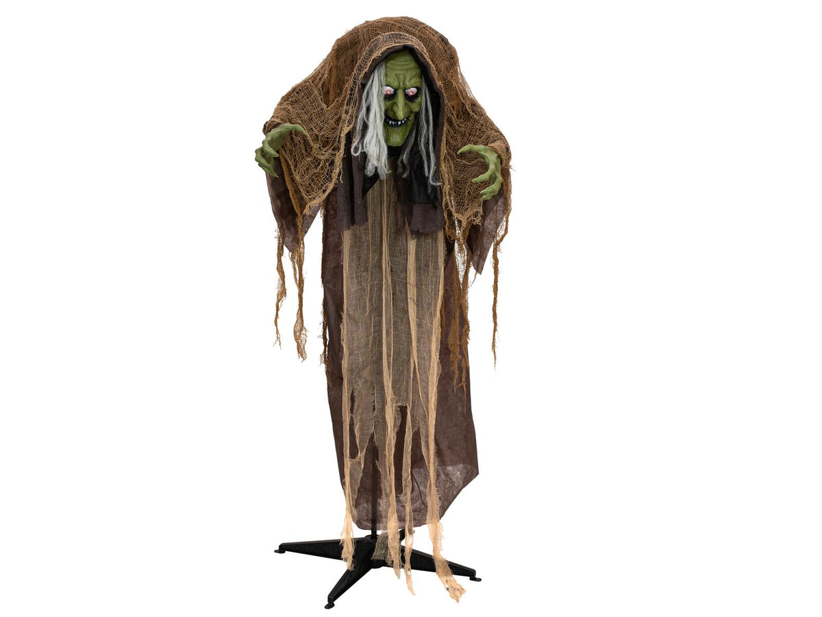 Halloween-figur pukkelrygget heks, animeret, 155 cm