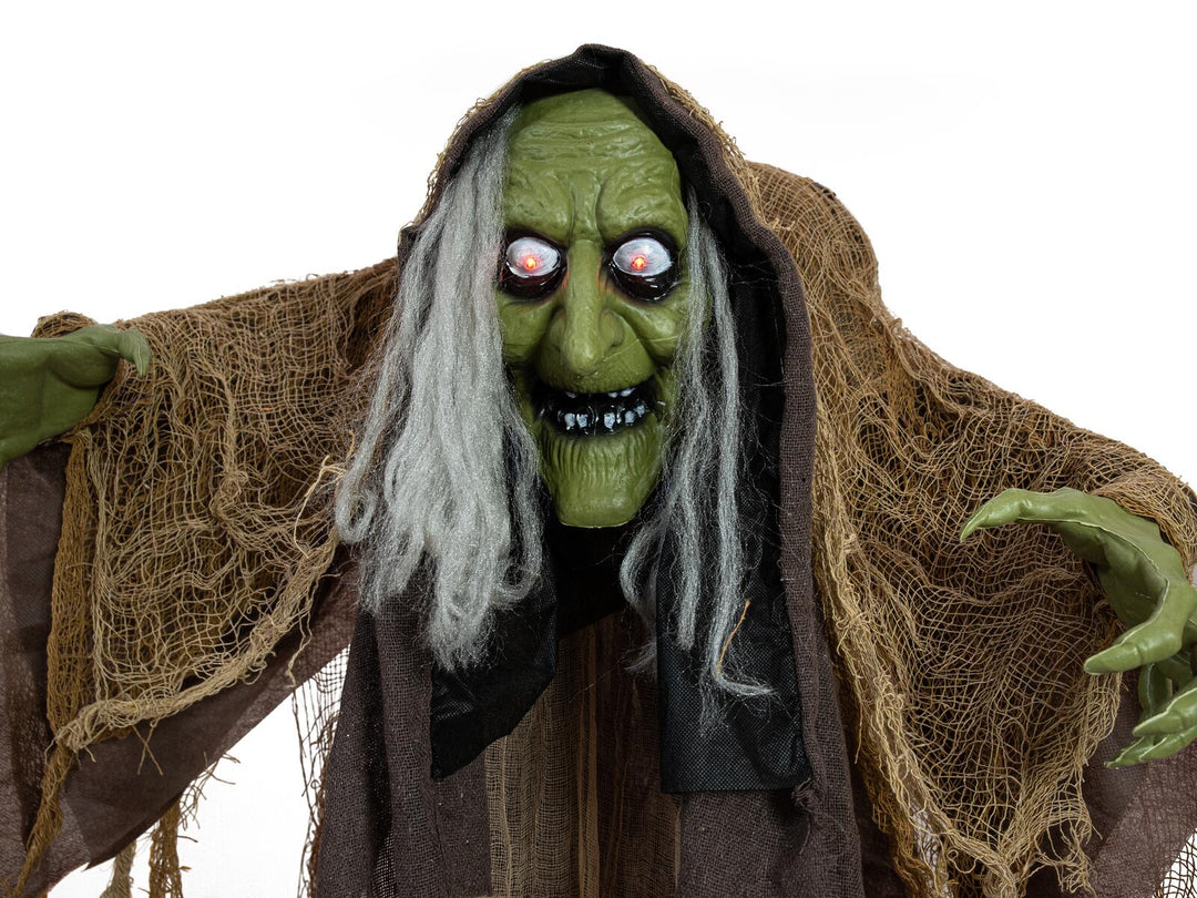 Halloween-figur pukkelrygget heks, animeret, 155 cm