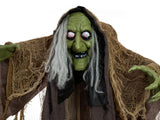 Halloween-figur pukkelrygget heks, animeret, 155 cm