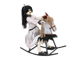 Halloween-figur pige på gyngehest, animeret, 72 cm