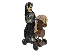 Halloween-figur pige på pony, animeret, 90 cm