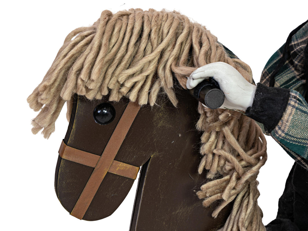 Halloween-figur pige på pony, animeret, 90 cm