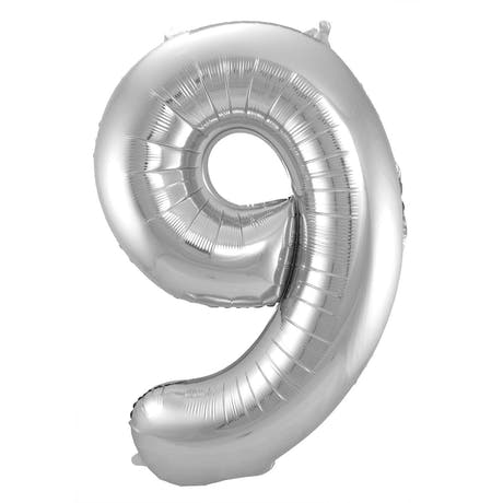9-formad nummerfolieballong (silver, 86 cm)