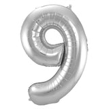 9-formad nummerfolieballong (silver, 86 cm)