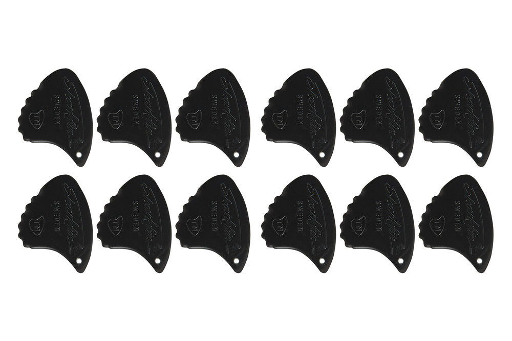 Shark Fin Relief-plektrum, 1,15 mm extra hårt, svart, 12 st.