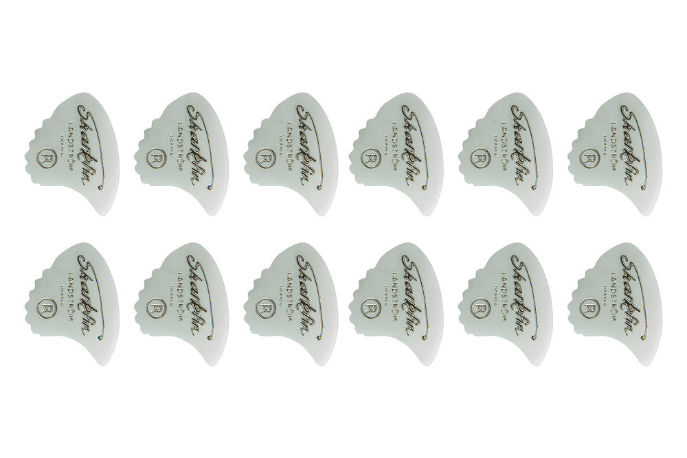 Shark Fin Goldprint plektrum, medium, vit, 12 st.