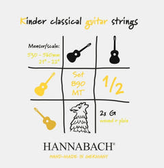 Hannabach strängar för klassisk gitarr serie 890 1/2 klassisk gitarr för barn Mensur: 53-56 cm - Set med 2 G-strängar (890MT 1/2)