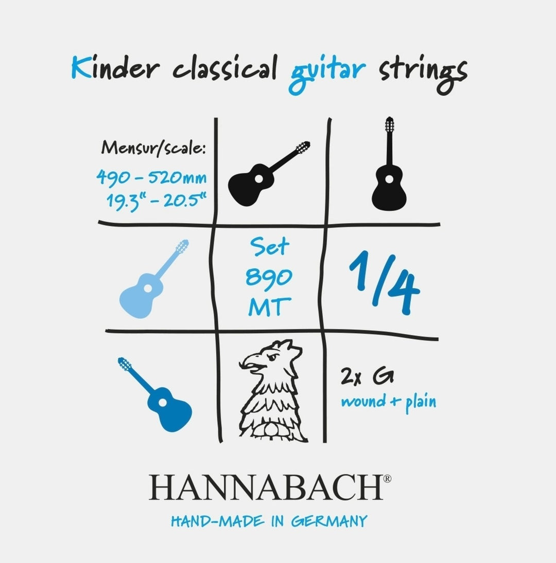 Hannabach strängar för klassisk gitarr serie 890 1/4-gitarr för barn Mensur: 49-52 cm - Set med 2 G-strängar (890MT 1/4)