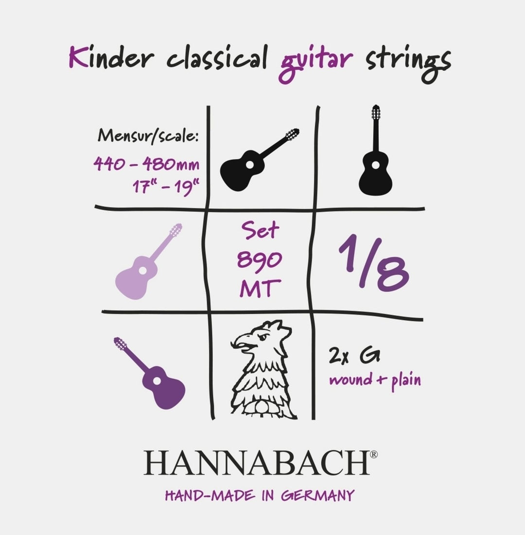 Hannabach strängar för klassisk gitarr serie 890 1/8-gitarr för barn Mensur: 44-48 cm - Set med 2 G-strängar (890MT 1/8)