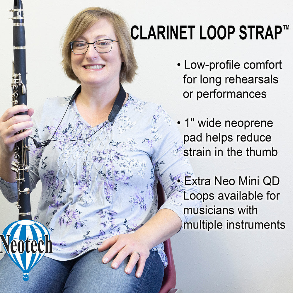 Neotech Clarinet Loop Strap, svart klarinettrem, 44,5 till 58,4 cm