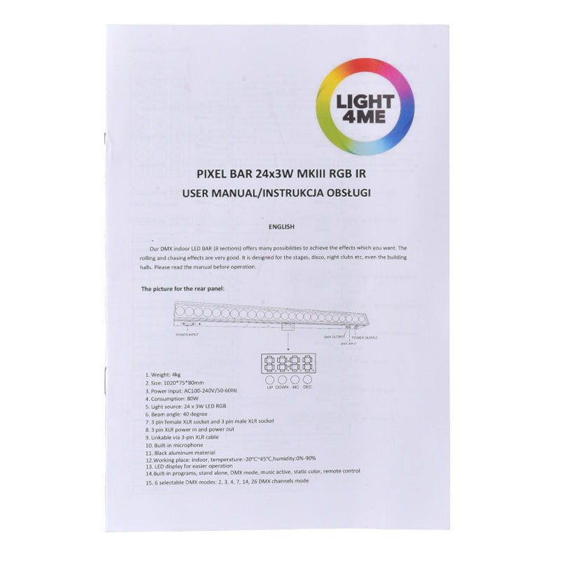 LIGHT4ME PIXEL BAR 24x3W MKIII IR LED-bar fjernbetjening