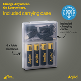 Aqiila Rechargable AAA Battery, 4-pack USB-C, Lithium, 1.5V/600mAh