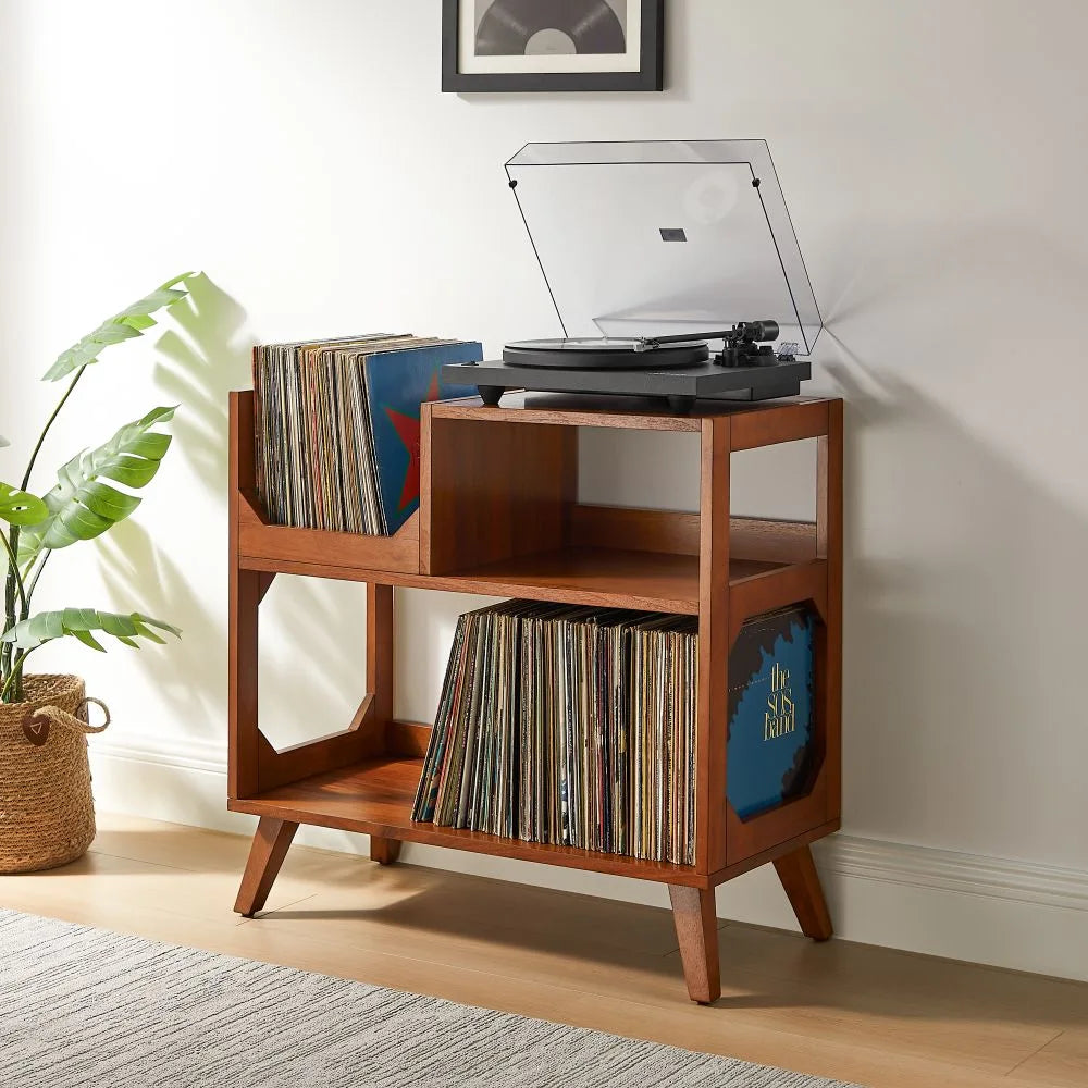 Crosley Asheville Medium Pladespillerbord med Vinylopbevaring – Walnut