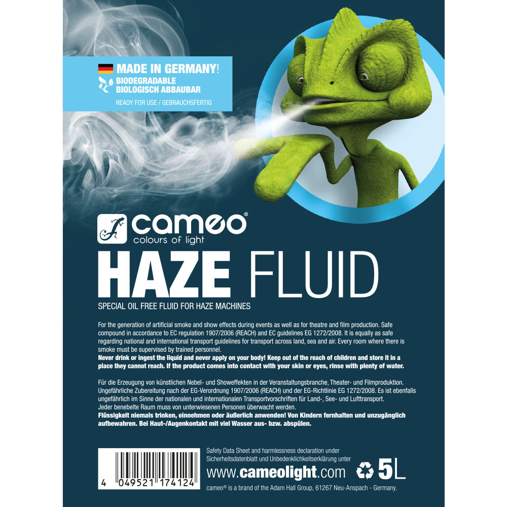 Cameo HAZE FLUID 5 L - Hazevätska för fin dimtäthet och långvarig hållbarhet, 5 L, oljefri