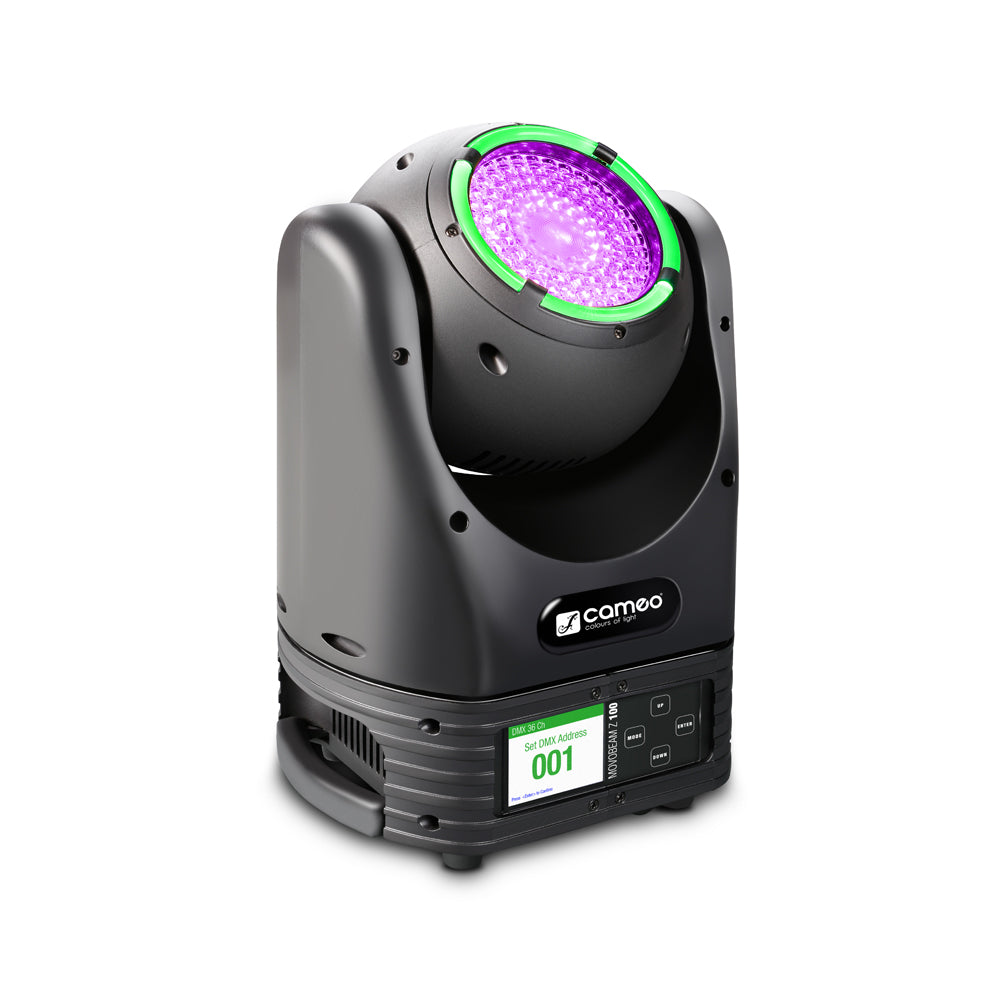 Cameo MOVO BEAM Z100 - Beam-moving head med obegränsad rotation, LED-ring och zoom