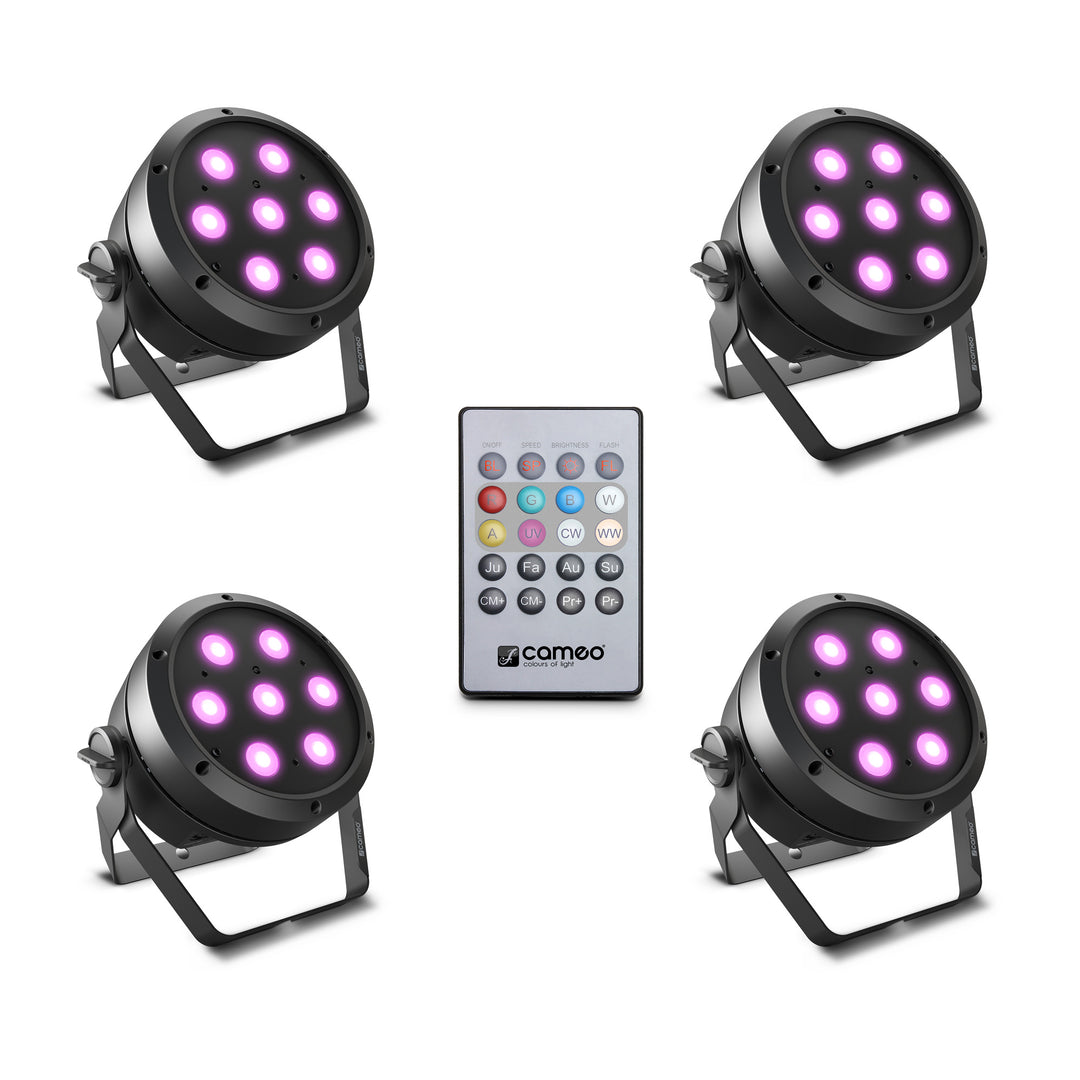 Cameo ROOT® PAR 4 SÆT 1 - Set inklusive 4 x CLROOTPAR4 inkl. IR-fjärrkontroll (CLPFLAT1REMOTE)