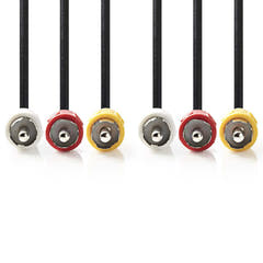 Kompositvideokabel, 3 x RCA hankontakter / 3 x RCA hankontakter, 1,5 m.