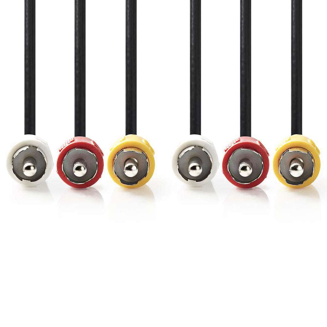 Kompositvideokabel, 3 x RCA hankontakter / 3 x RCA hankontakter, 1,5 m.