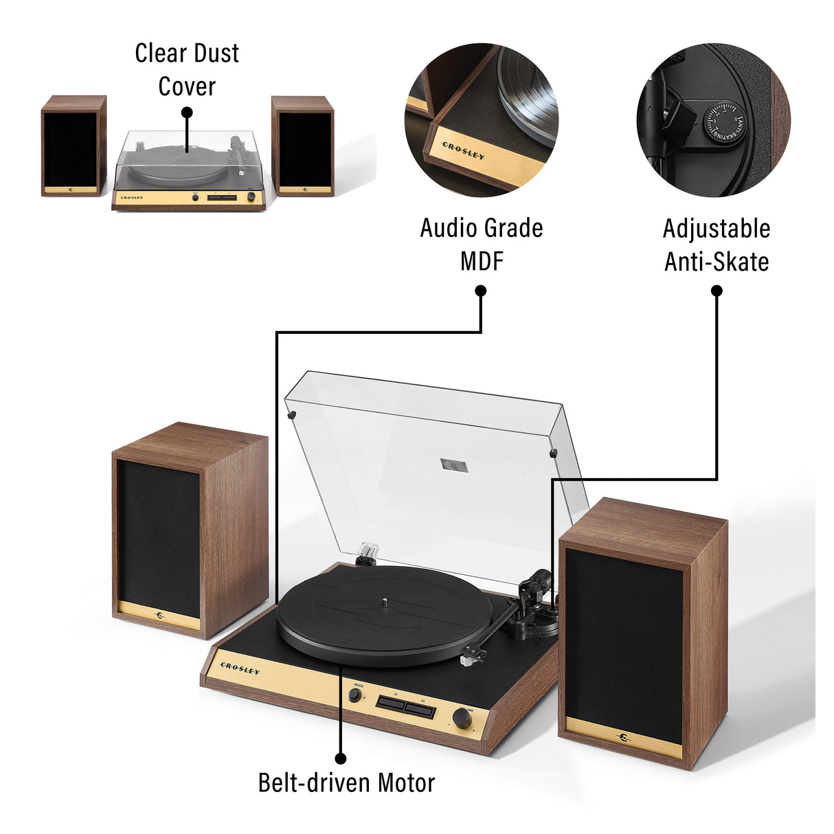 Crosley C72 skivspelare med högtalare (valnöt)