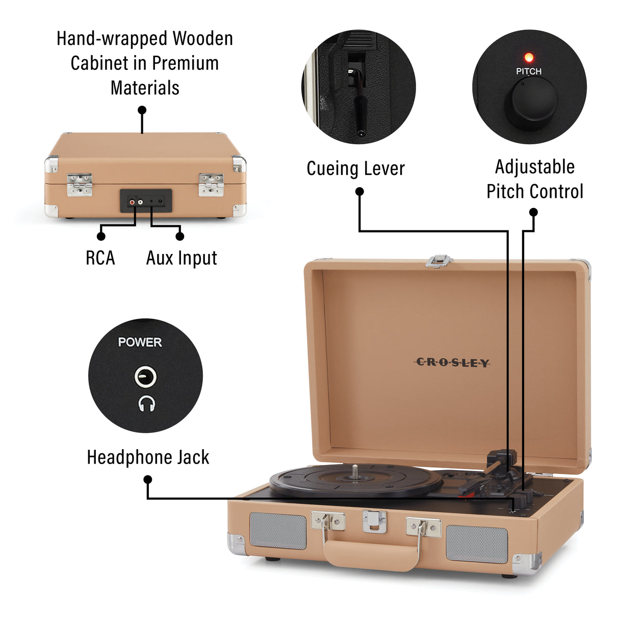 Crosley Cruiser Plus skivspelare tvåvägs Bluetooth (ljusbrun)