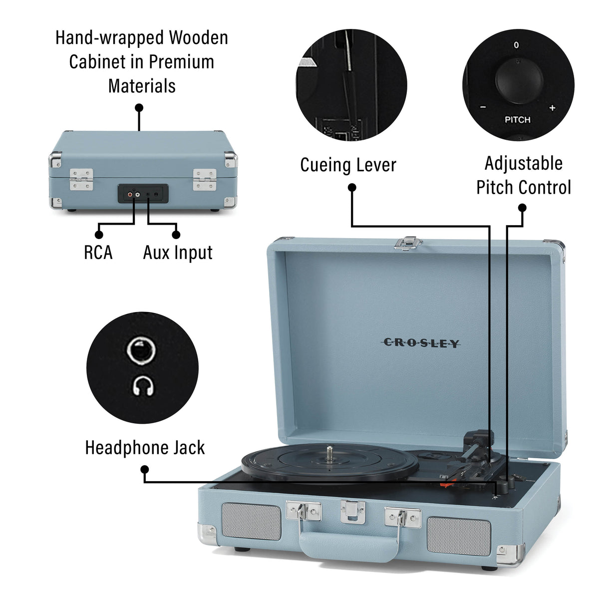 Crosley Cruiser Plus skivspelare tvåvägs Bluetooth (turmalin)