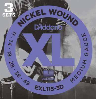 Daddario EXL115-3D gitarrsträngar 3-pack (medium, 11-49)