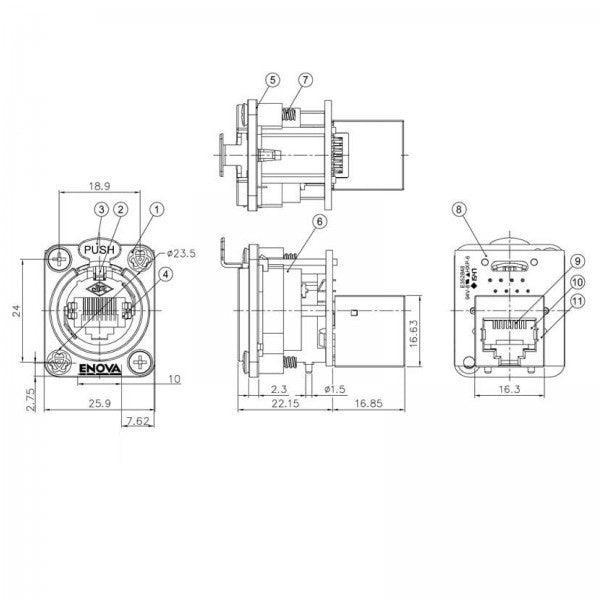 Enova RJ45 chassis genomföring CAT5E Blank