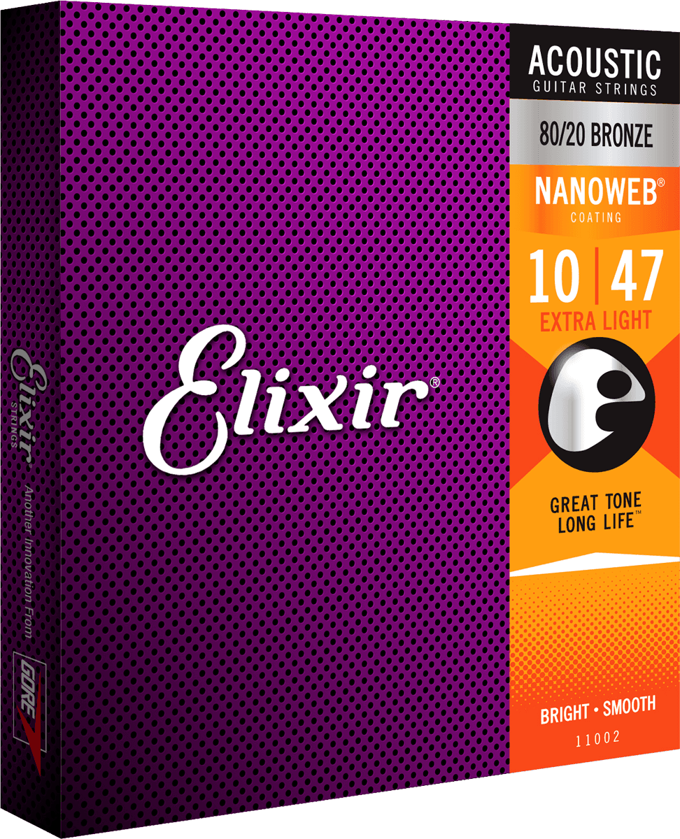 Elixir Nanoweb Bronze 80/20 gitarrsträngar (extra lätta, 10-47)