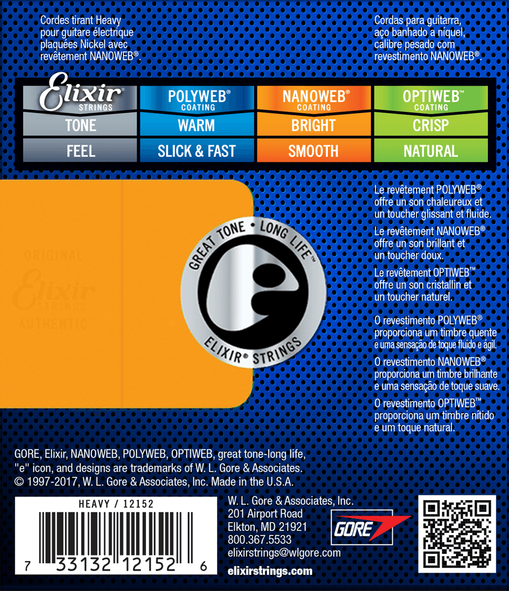 Elixir Nanoweb Guitar Strings (Tung, 12-52)