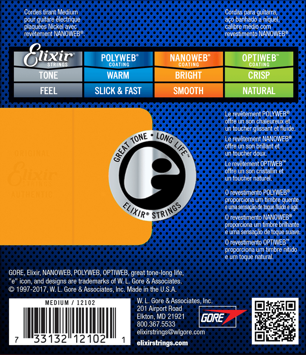 Elixir Nanoweb Guitar Strings (Medium, 11-49)