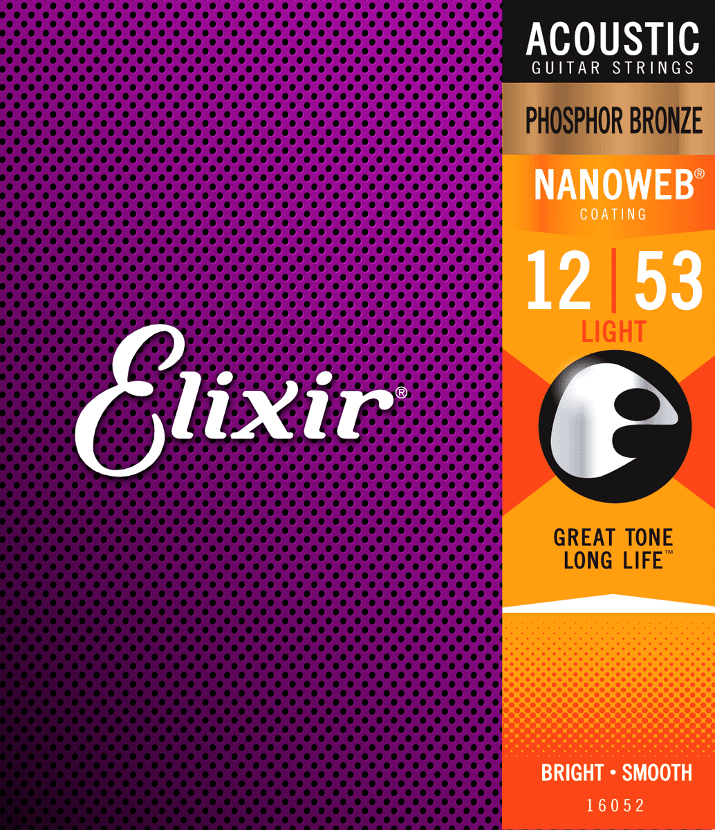 Elixir Nanoweb Phosphor Bronze gitarrsträngar (Lätt, 12-53)
