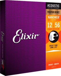 Elixir Nanoweb Phosphor Bronze gitarrsträngar (Medium Light, 12-56)