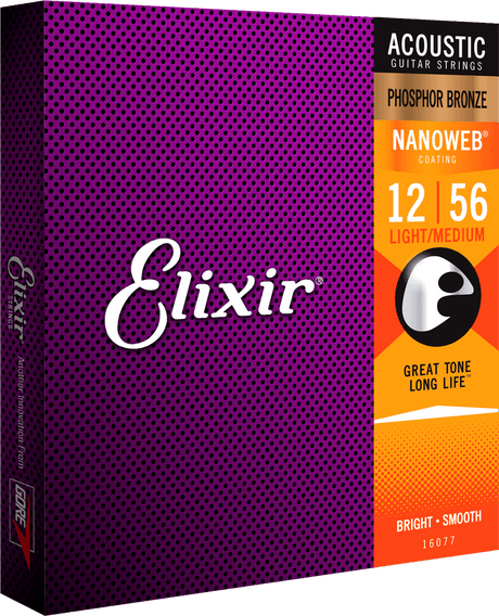 Elixir Nanoweb Phosphor Bronze gitarrsträngar (Medium Light, 12-56)
