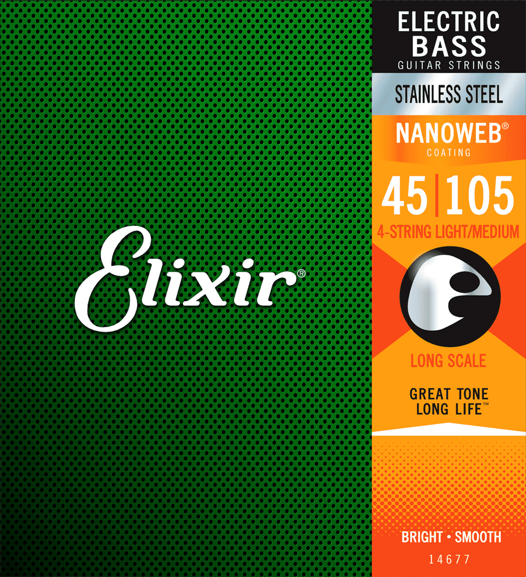 Elixir Nanoweb bassträngar i rostfritt stål (Medium, 4c, 45-105)
