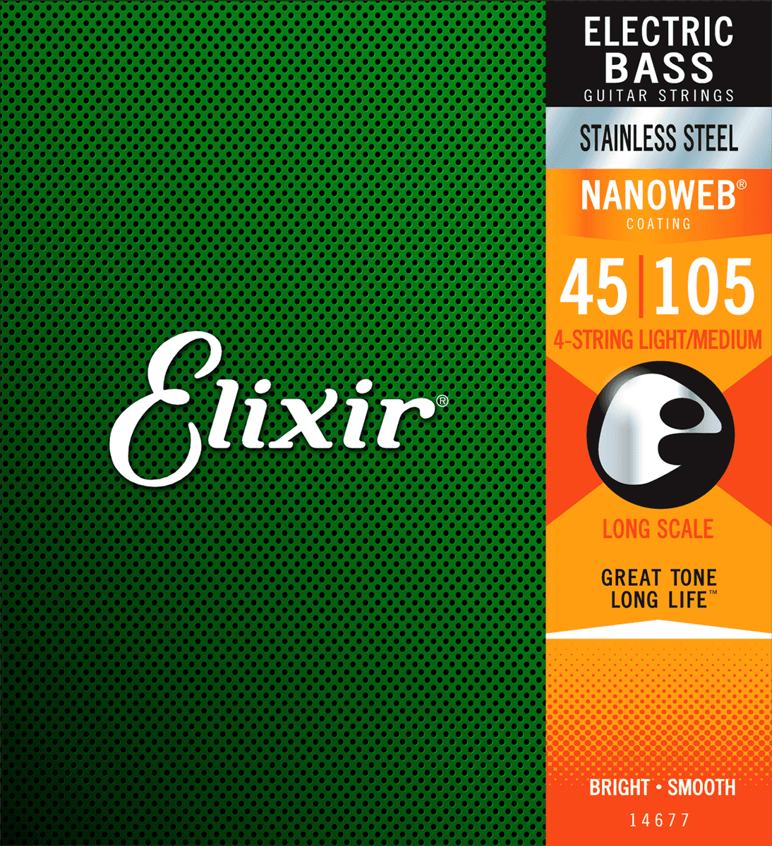 Elixir Nanoweb bassträngar i rostfritt stål (Medium, 4c, 45-105)
