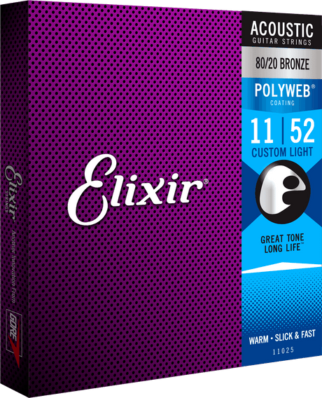Elixir Polyweb Bronze 80/20 gitarrsträngar (Custom Light, 11-52)
