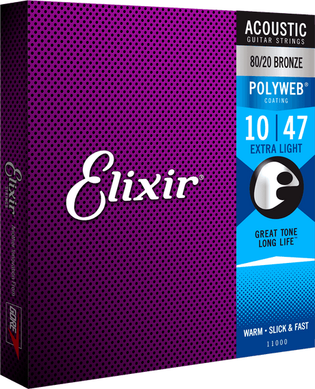 Elixir Polyweb Bronze 80/20 gitarrsträngar (extra lätta, 10-47)