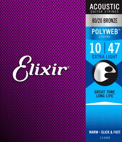 Elixir Polyweb Bronze 80/20 gitarrsträngar (extra lätta, 10-47)