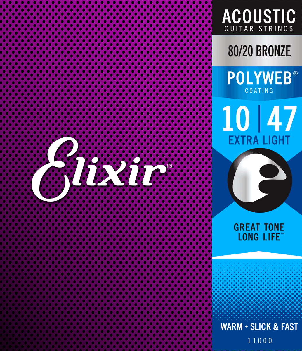 Elixir Polyweb Bronze 80/20 gitarrsträngar (extra lätta, 10-47)