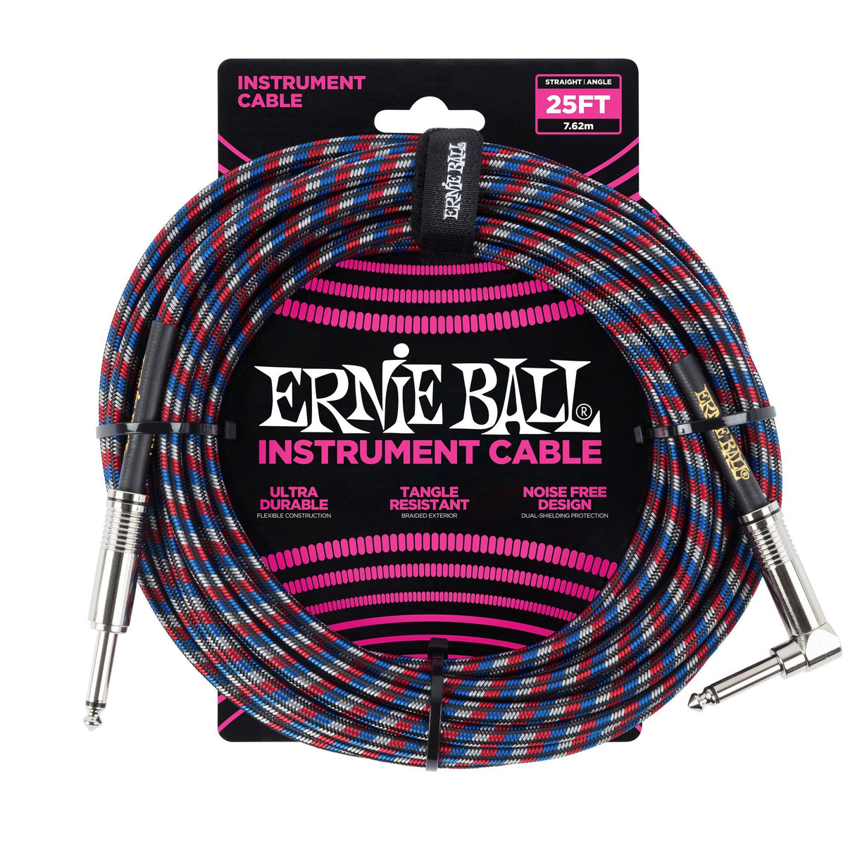 Ernie Ball 6063 gitarrkabel (svart, röd, vit, 7,5 m)