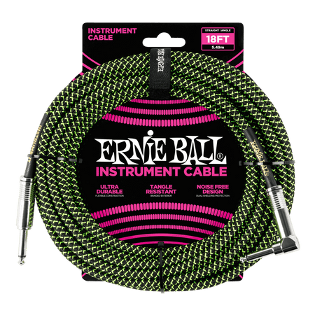 Ernie Ball 6082 gitarrkabel (svart, grön, 5,4 m)