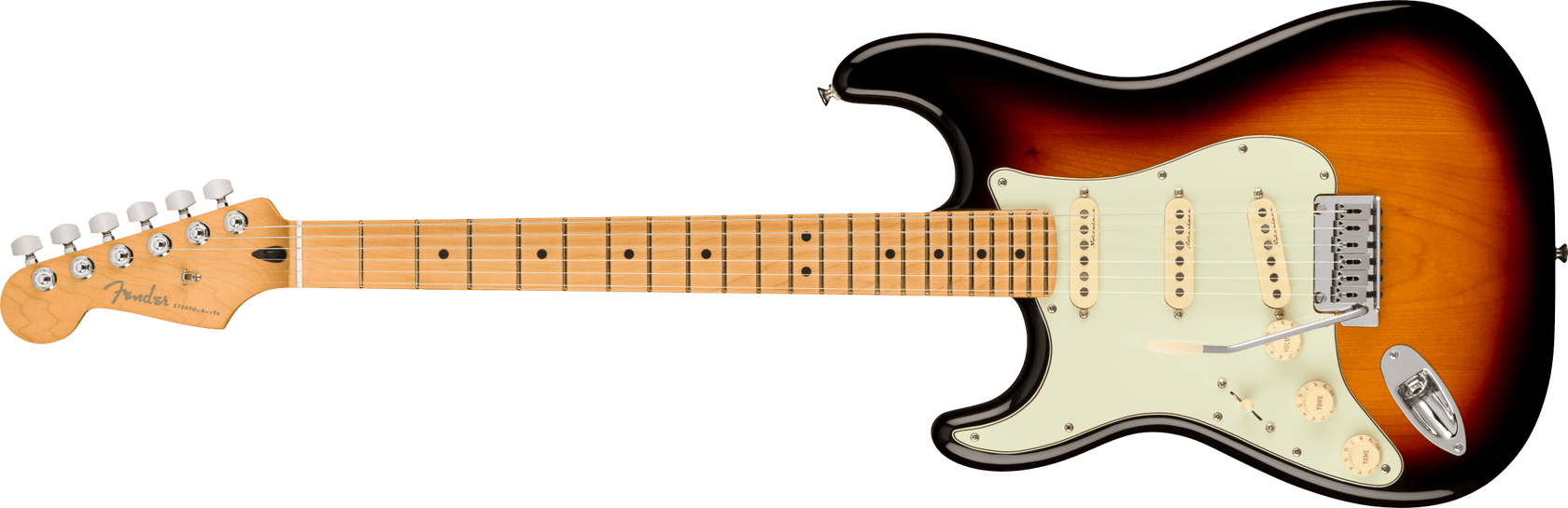 Fender Player Plus Stratocaster vänsterhänt elektrisk gitarr (3-färgad Sunburst )